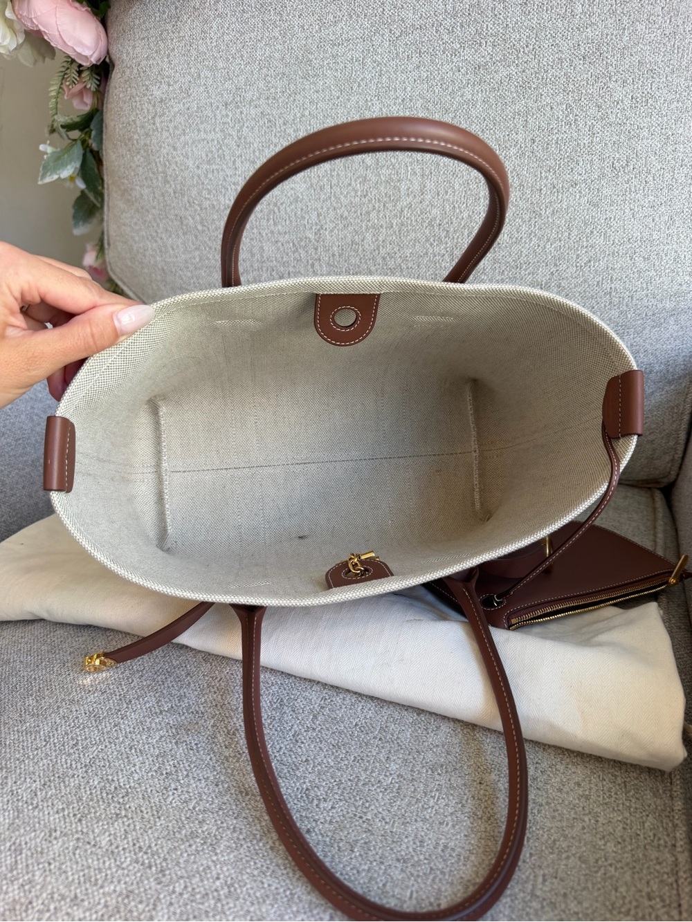 Loro Piana Beige Canvas Tote with Brown Leather Trim - Picture 5 of 5